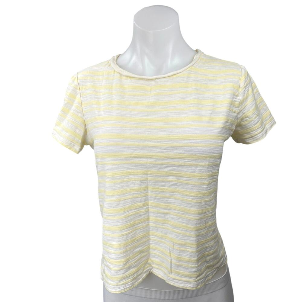 MNG Basics Yellow White Striped Crew Neck Short Sleeve T Shirt Tee Top Size M